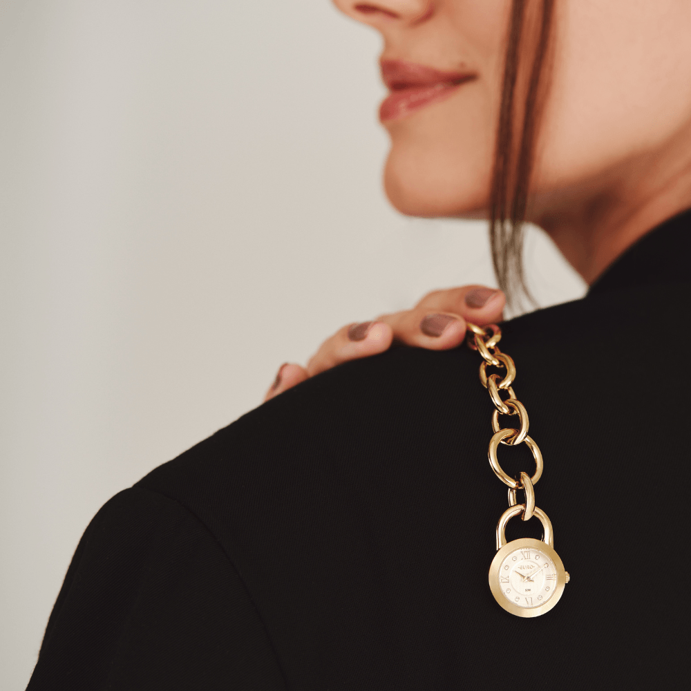  Imagem de fundo- Relógio Euro Feminino Chains Dourado 