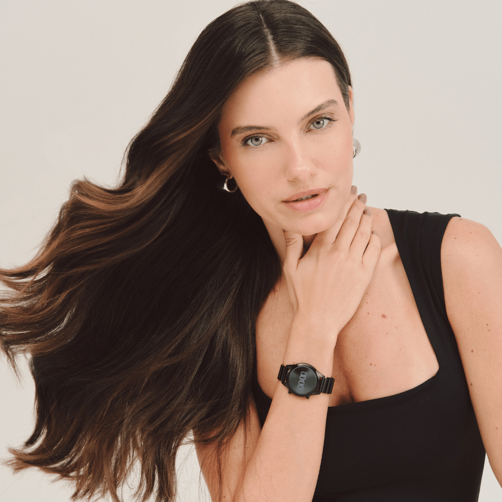  Imagem de fundo- Relógio Euro Feminino Fashion Fit Reflexos Preto 