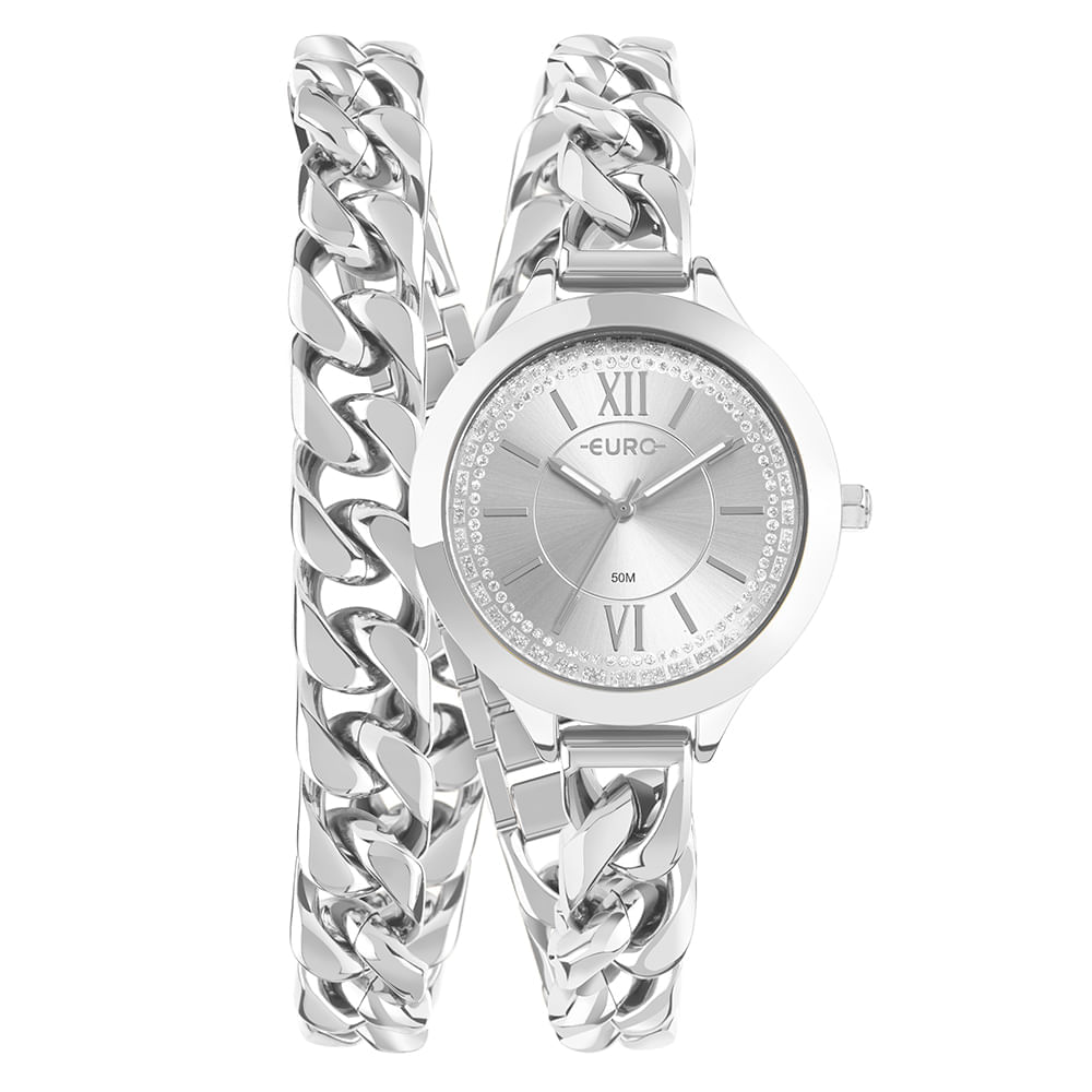 Relógio Euro Feminino Chains Prata