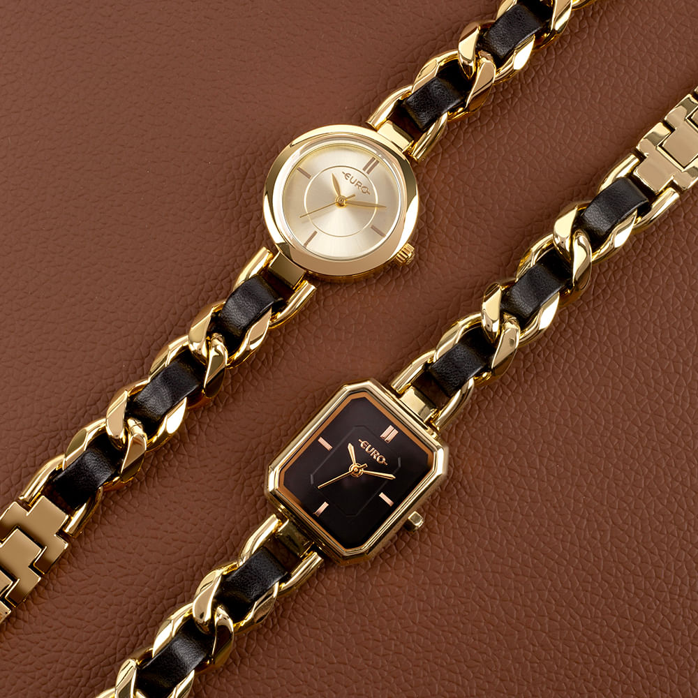  Imagem de fundo- Relógio Euro Feminino Chains Dourado 