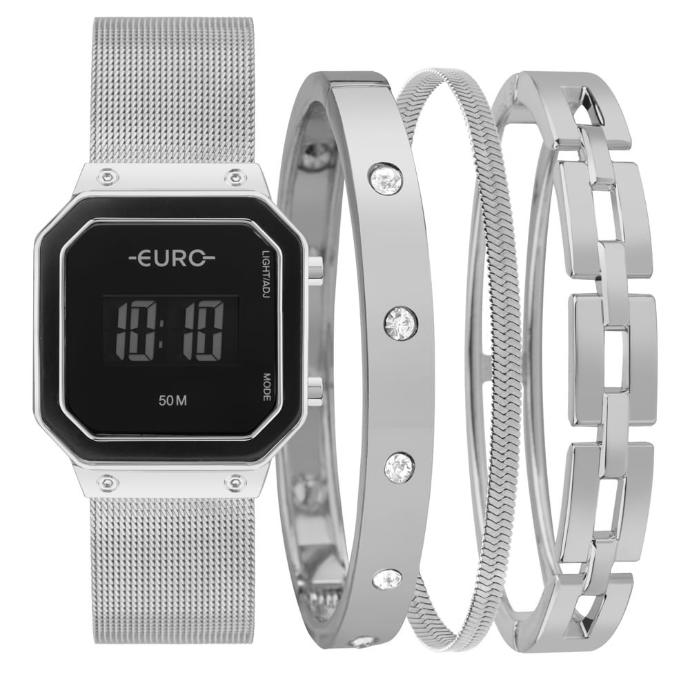 Relógio Euro Feminino Mix Digital Prata